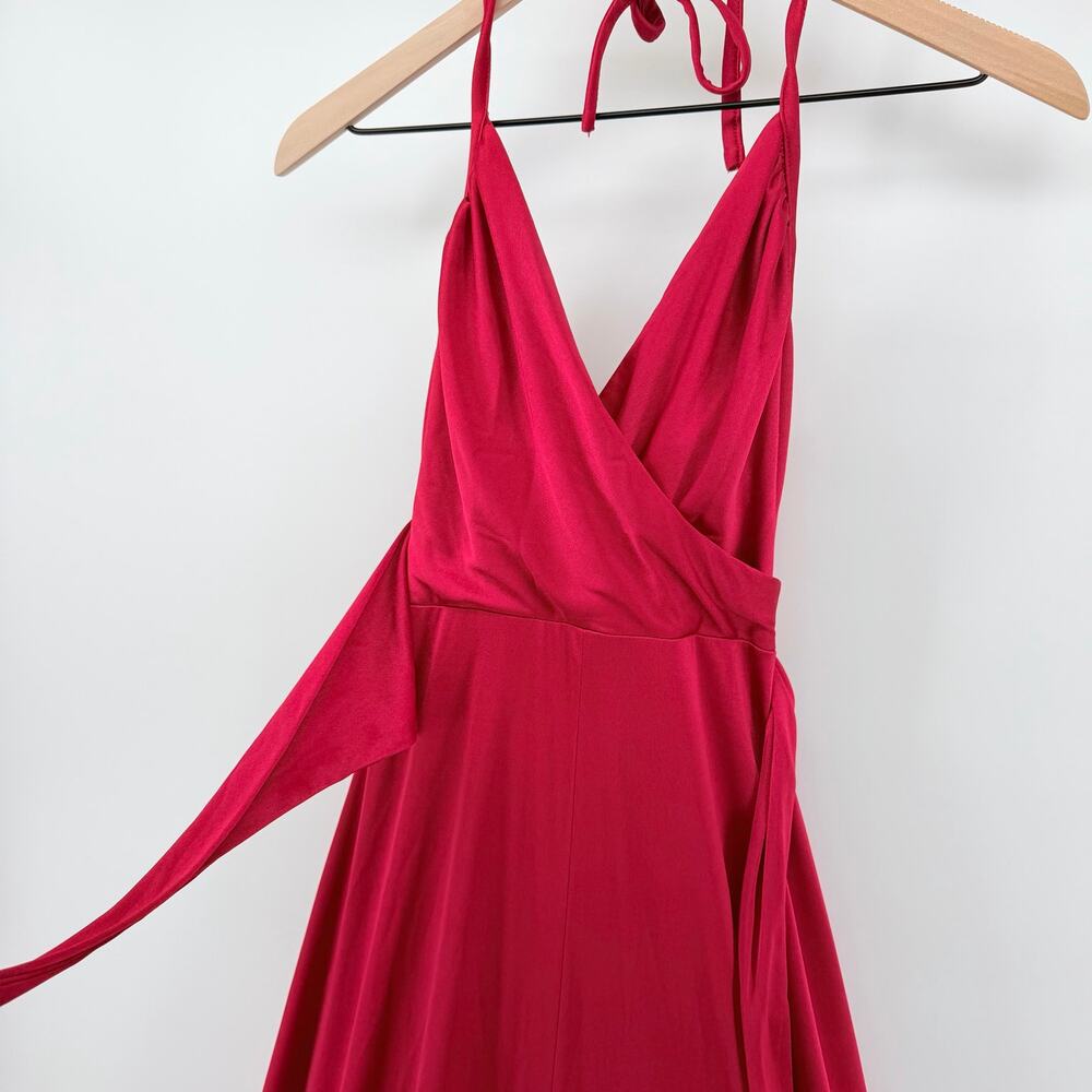 Vintage 70 s Red Halter Neck Maxi Gown XS Studio 54 Disco Glam Old Hollywood - Picture 2 of 8